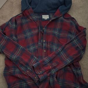American Eagle Outfitters Red and Blue Plaid Jacket/Hoodie